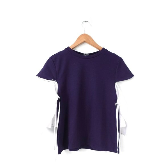 Blue Top Womens Small Navy T Shirt Blouse Basic‎ Minimal Stretch ENGLISH FACTORY - Picture 1 of 10